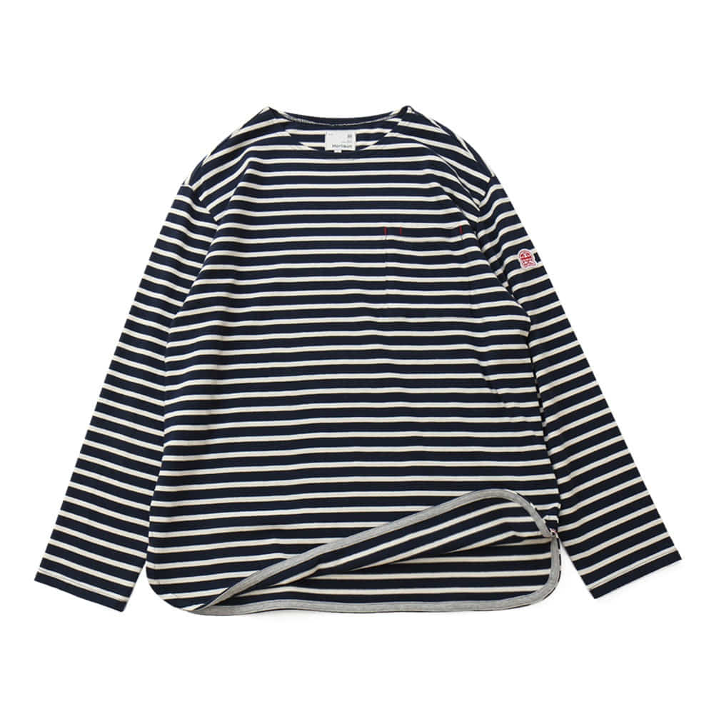 [Horlisun]  20FW Union Pocket Stripe Seasonal T-shirts Navy Cream