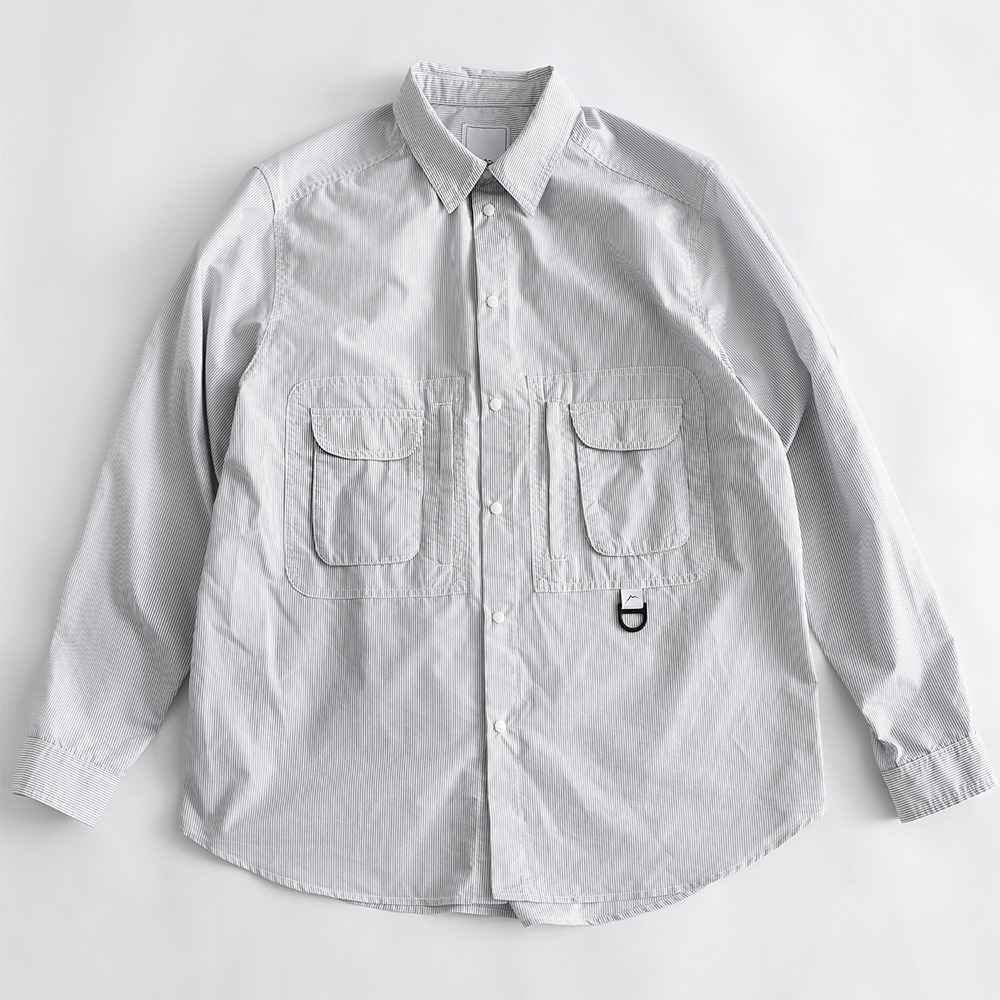[Cayl]  Double Pocket Hiker Shirts Grey Stripe
