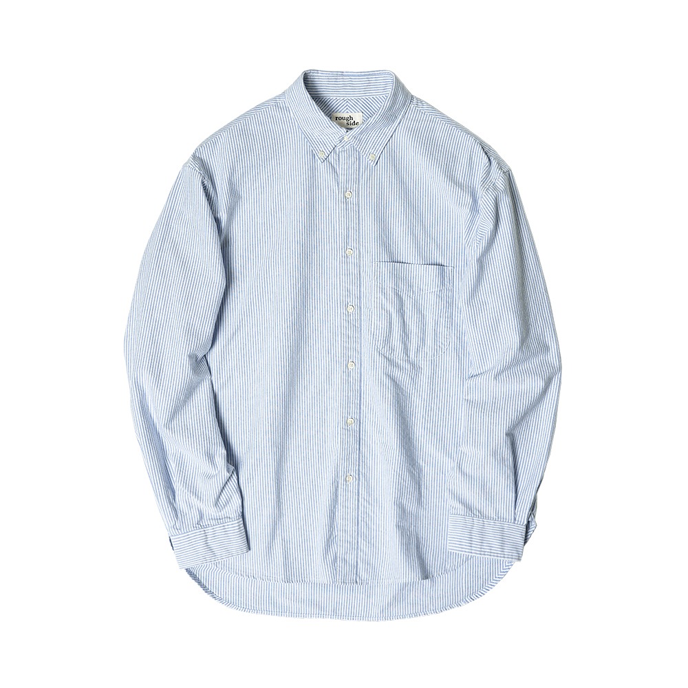 [Rough Side]  Shirring Shirt Oxford Blue Stripe