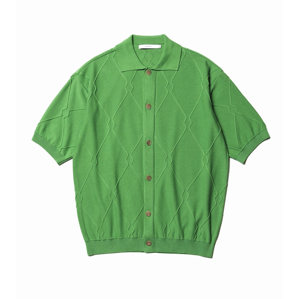 [Shirter]  Fine Guage Logo Pattern Half Cardigan Light Green