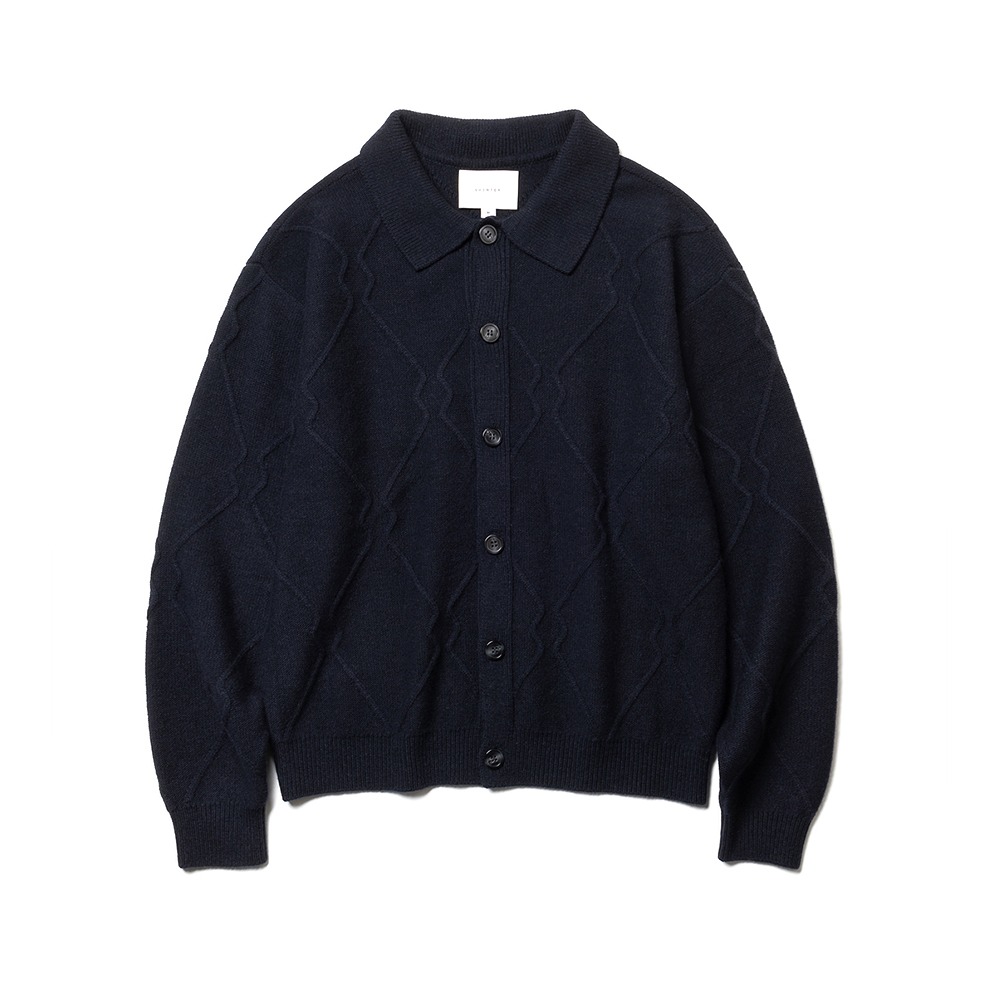 [Shirter]  Wool Cashmere Logo Pattern Cardigan Dark Navy