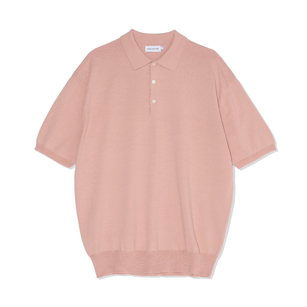 [Steady Every Wear] Easy 3B Half Sleeved Collar Knit Faded Pink  