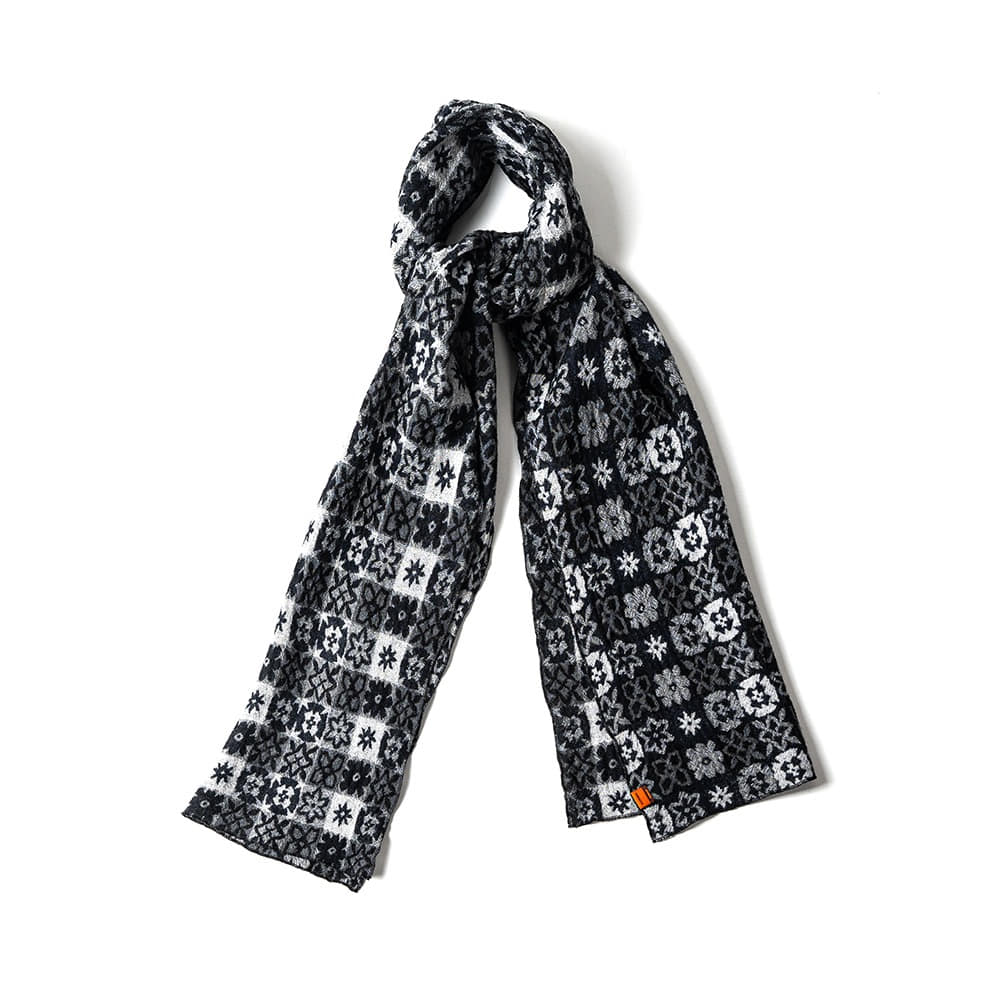 [Ourselves]  Washed Wool Scarf Black Navy