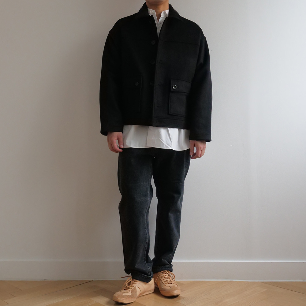 [Youngwall Junction]  Wool Trucker Jacket Black
