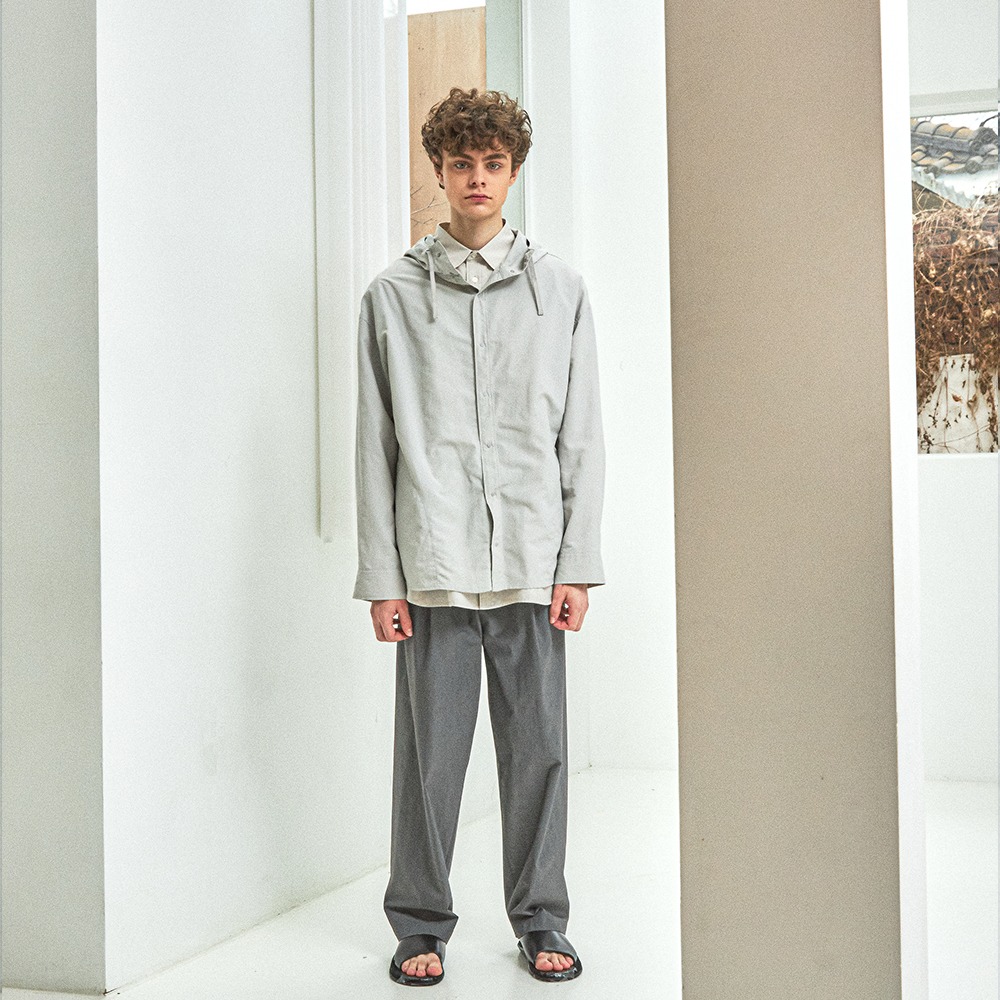 [Ourselves]  Nylon Dyed Comfort Shacket Light Grey