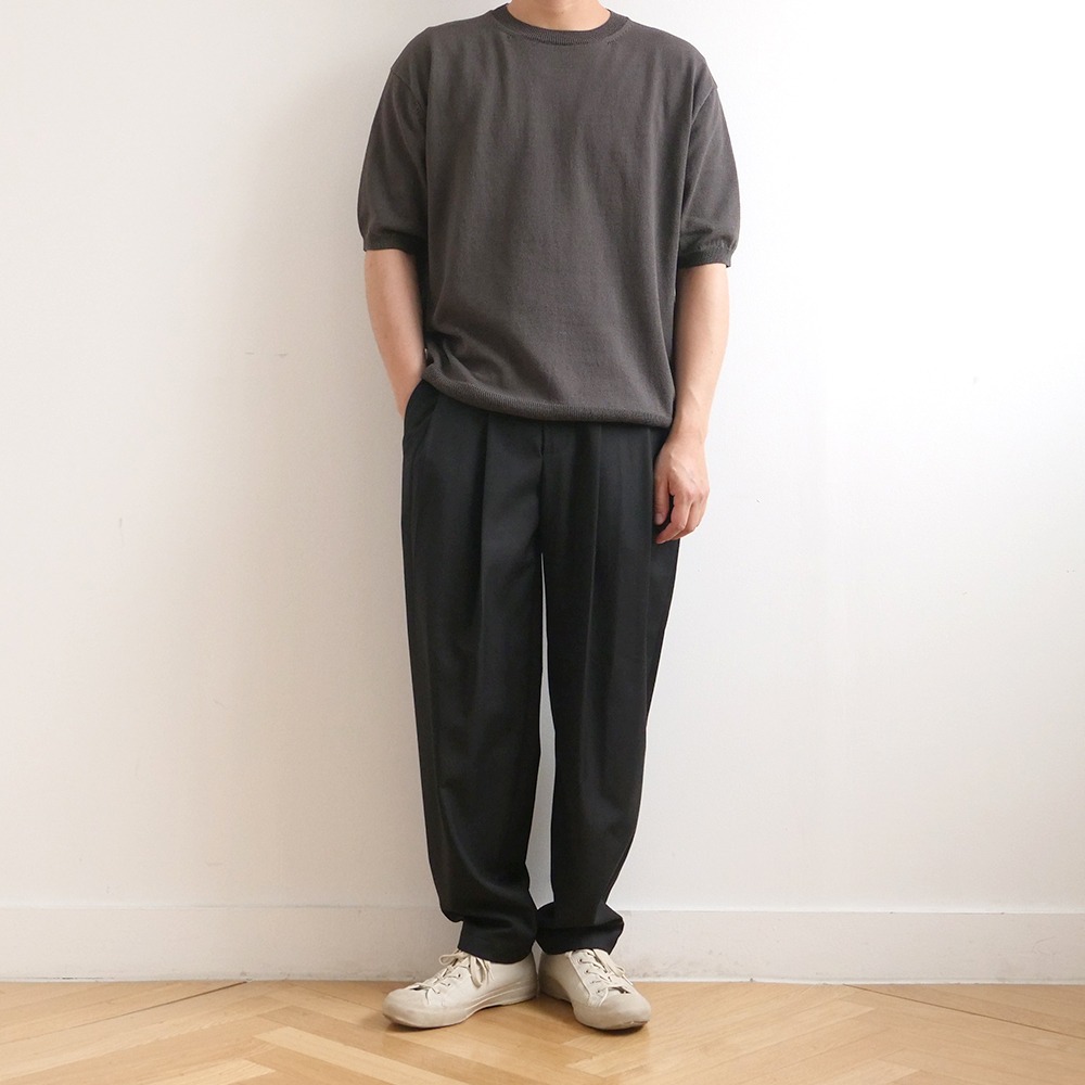 [Steady Every Wear]  Relaxed Half Sleveed Knit Charcoal