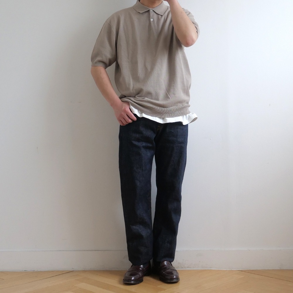 [Steady Every Wear]  Easy Half Sleeved Collar Knit Taupe