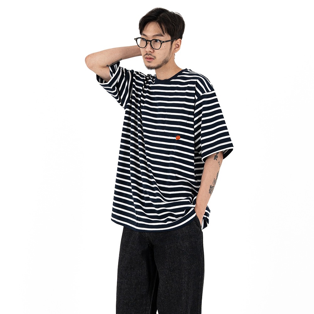 [Ourselves]  Organic Cotton Stripe T-shirts Navy White
