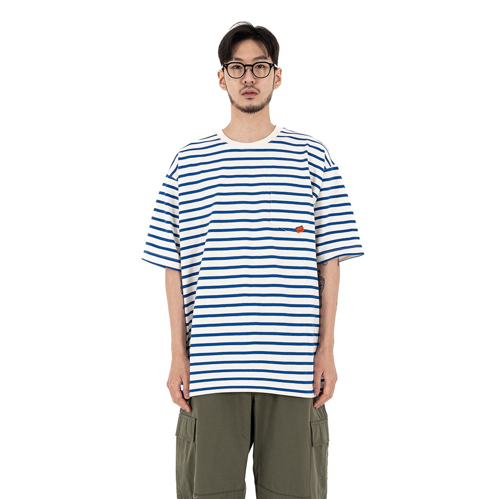 [Ourselves]  Organic Cotton Stripe T-shirts Ivory Blue