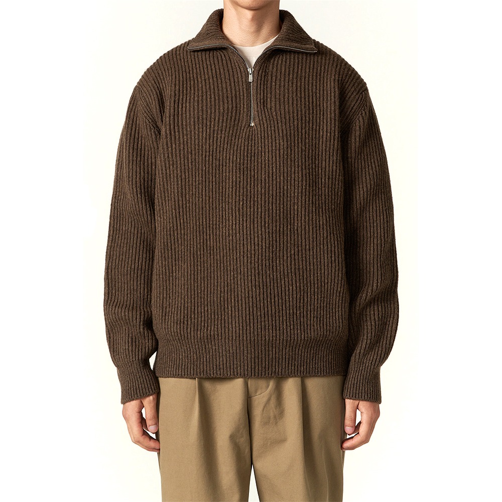 [INTHERAW]  Northern Half Zip Knit Pullover Brown Melange