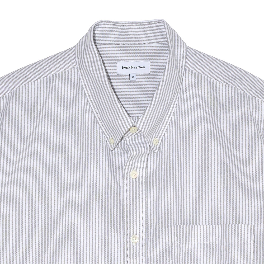 [Steady Every Wear]  Short Sleeved Oxford Shirts Light Grey Stripes