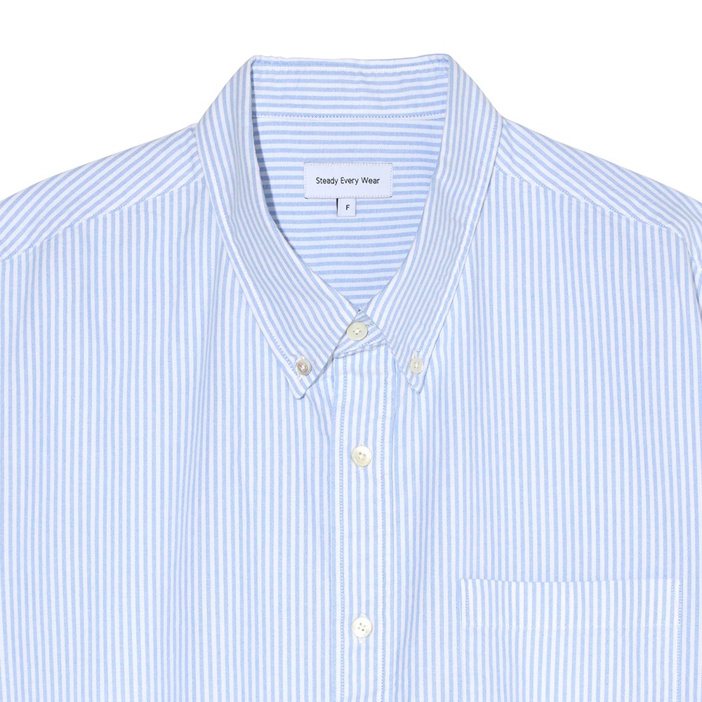 [Steady Every Wear]  Short Sleeved Oxford Shirts Sky Blue Stripes