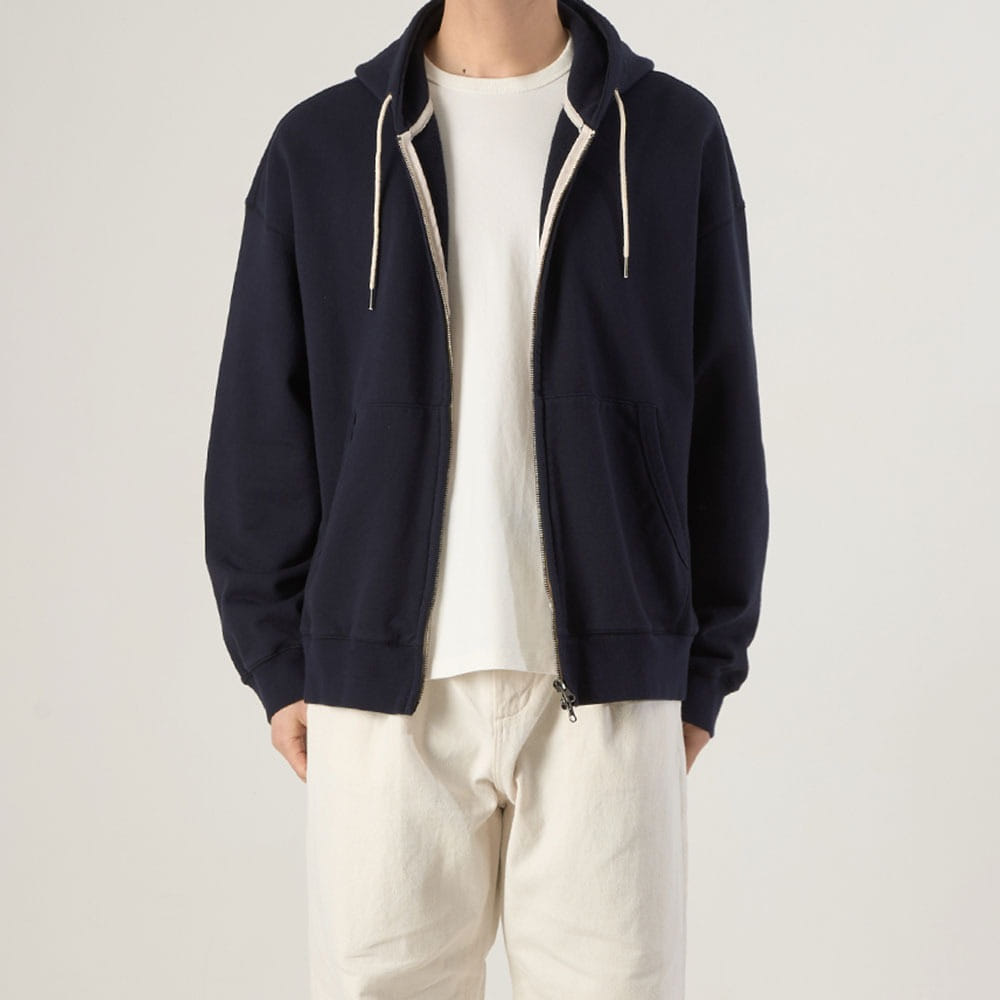 [Rough Side]  24SS Oversized Zip Up Hoodie Navy