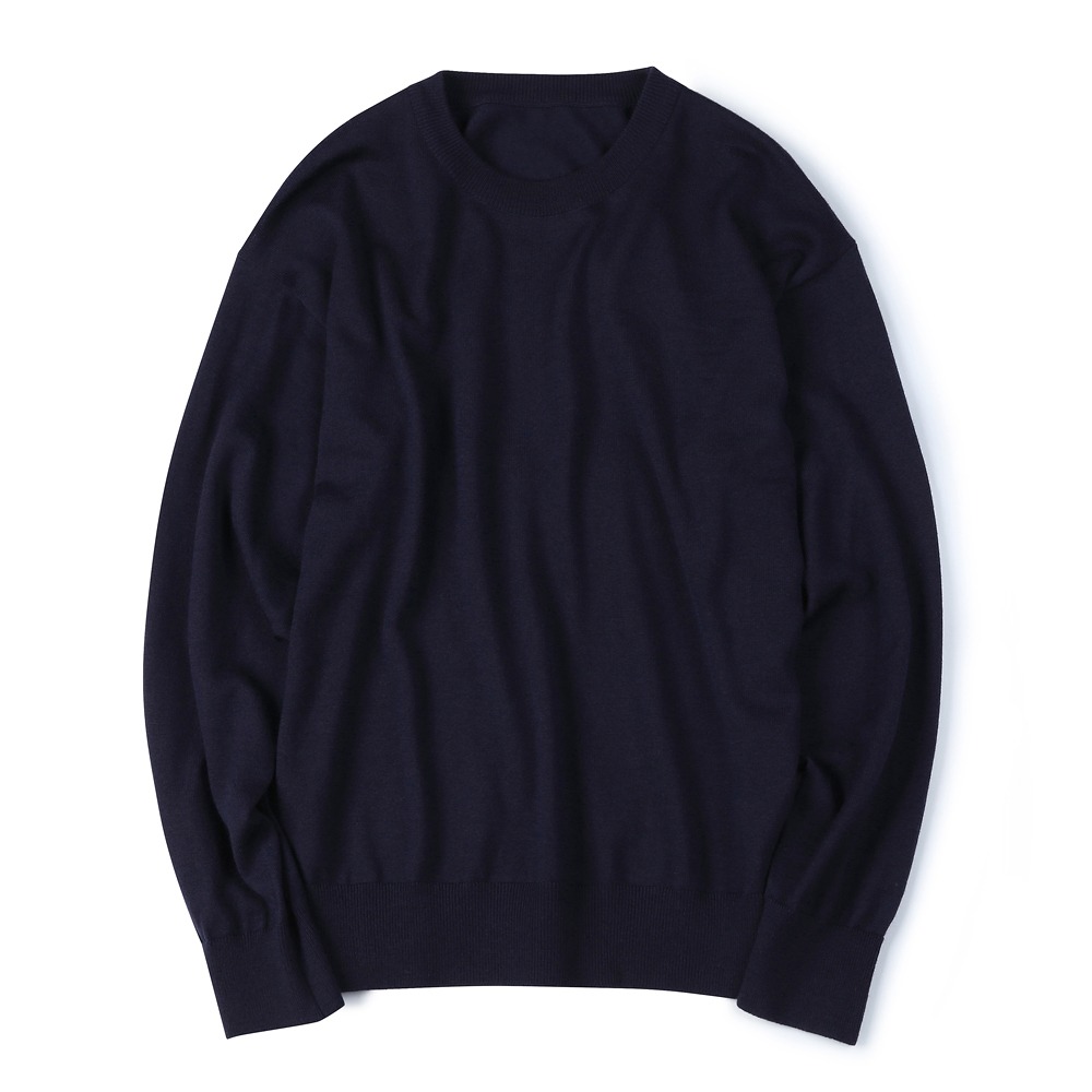 [Shirter] Washable Pure Wool Crew Neck Knit Dark Navy   30% Season Off 