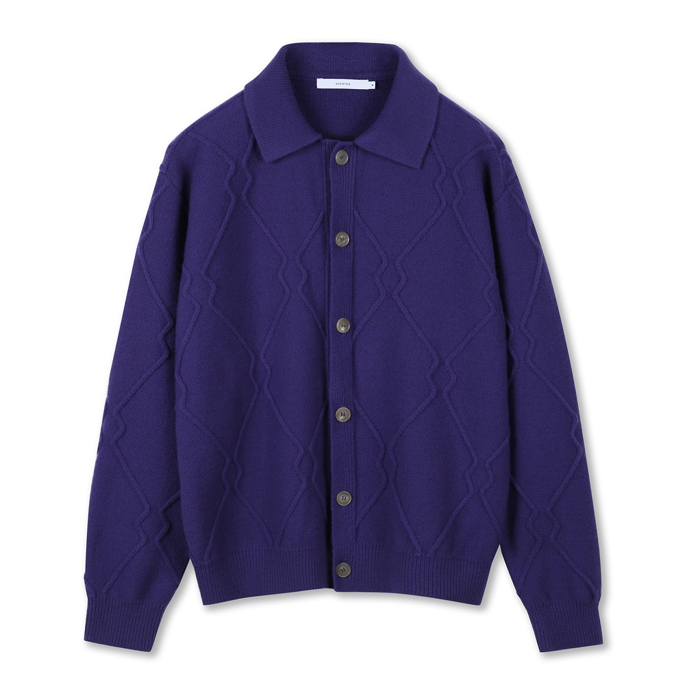 [Shirter]  Logo Pattern Polo Cardigan Purple