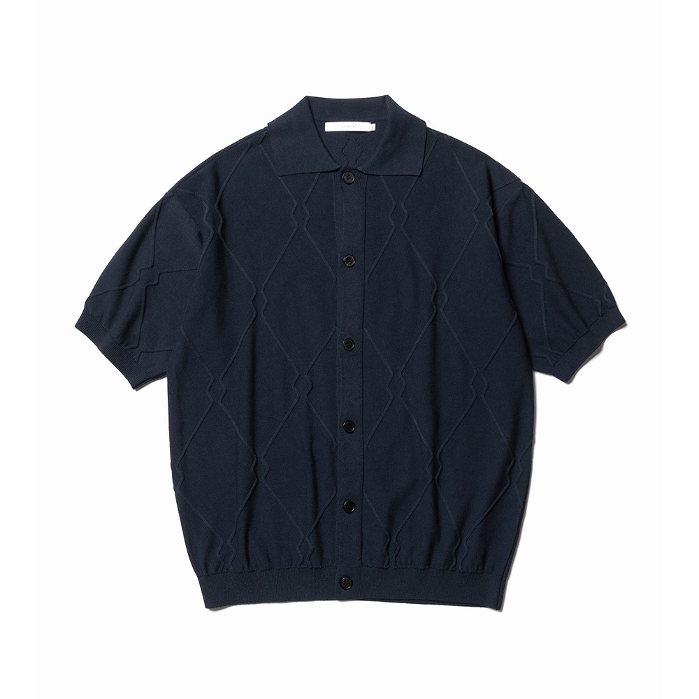 [Shirter]  Fine Guage Logo Pattern Half Cardigan Navy