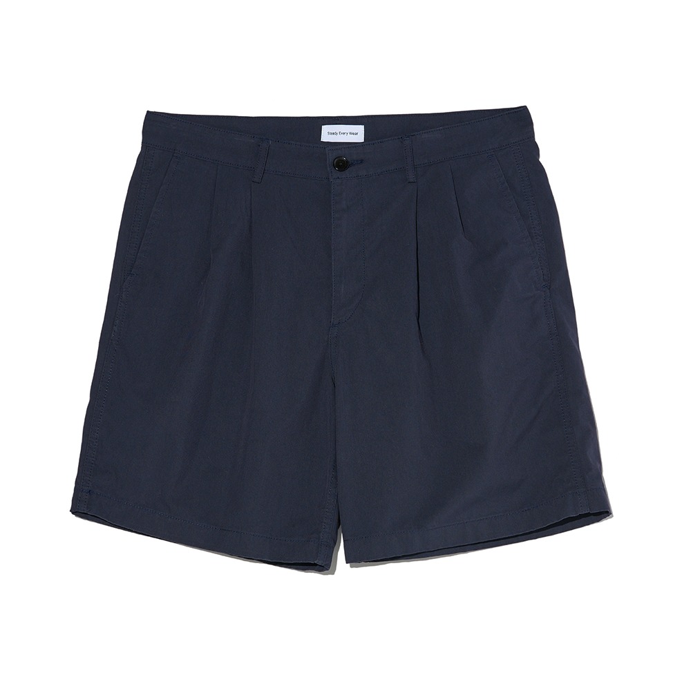 [Steady Every Wear]  Relaxed 2 Pleats Shorts Navy