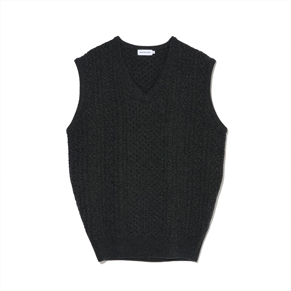 [Steady Every Wear]  Cozy Aran Fisherman Knit Vest Dark Grey