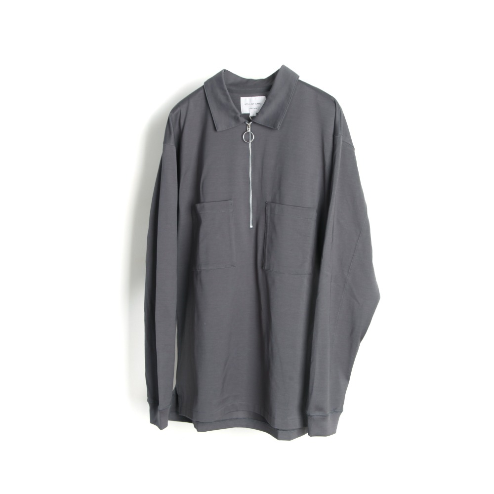 [Still By Hand]  CS02203OS Half Zip Polo Shirt Slate Grey   30% Season Off 