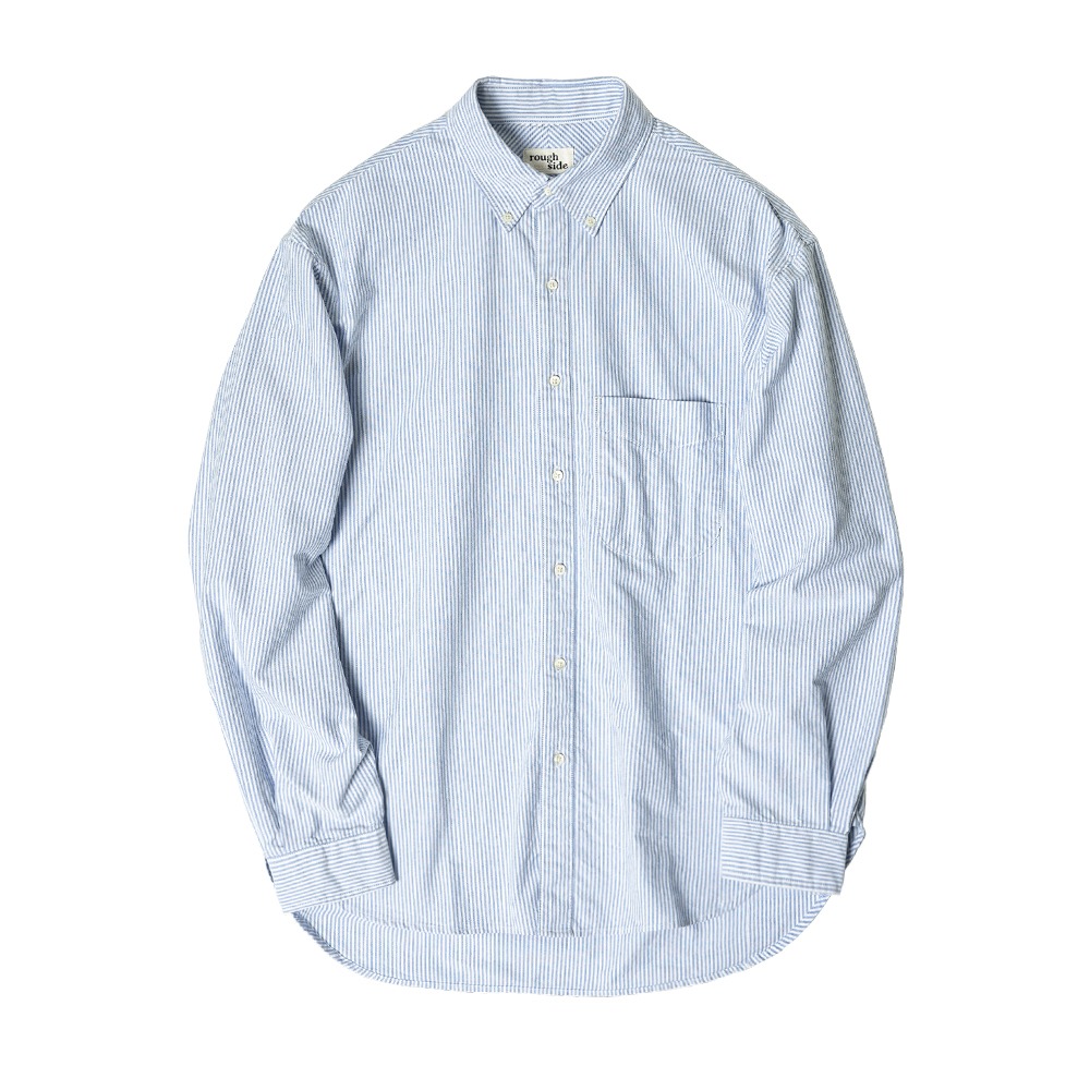 [Rough Side]  Shirring Shirt Blue Stripe