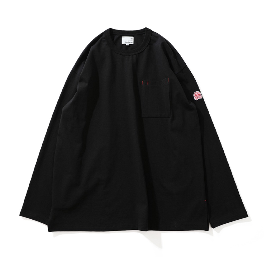 [Horlisun]  21FW Lawrence Overfit Long Sleeve Pocket T-shirt Black  