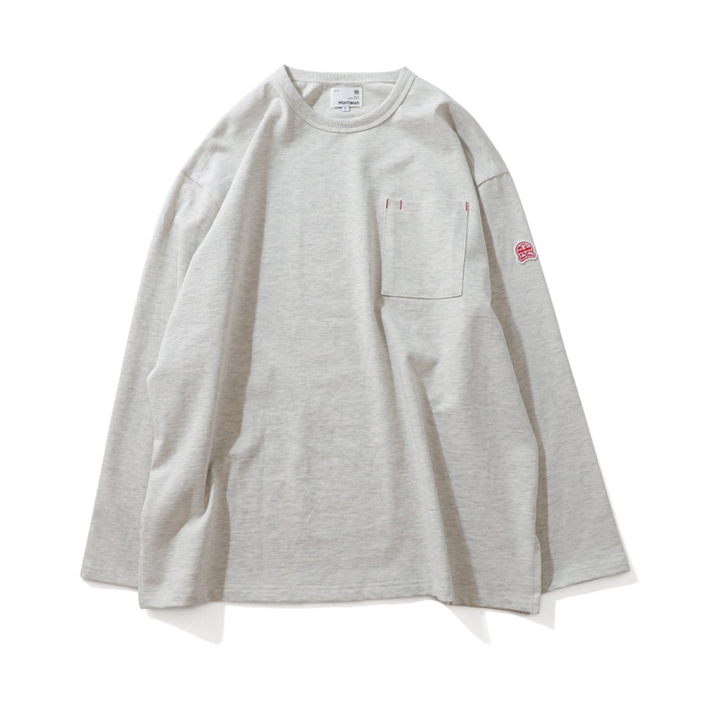 [Horlisun]  21FW Lawrence Overfit Long Sleeve Pocket T-shirt Melange Grey
