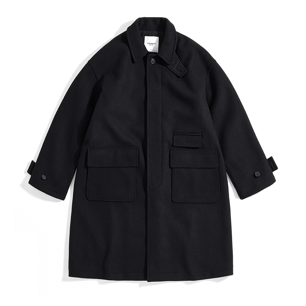 [Espionage]  Double Cloth Balmacaan Coat Black