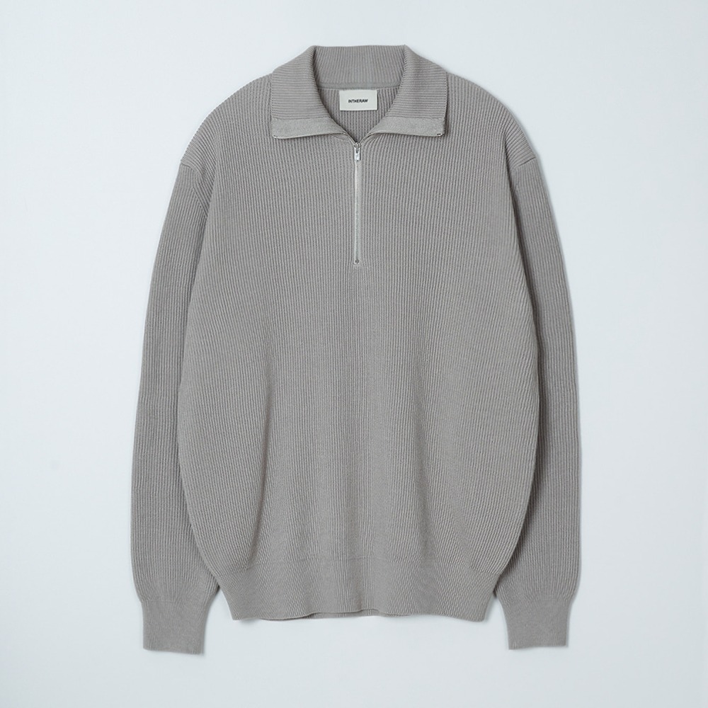 [INTHERAW]  Cotton Silk Halfzip Knit Pullover Grey