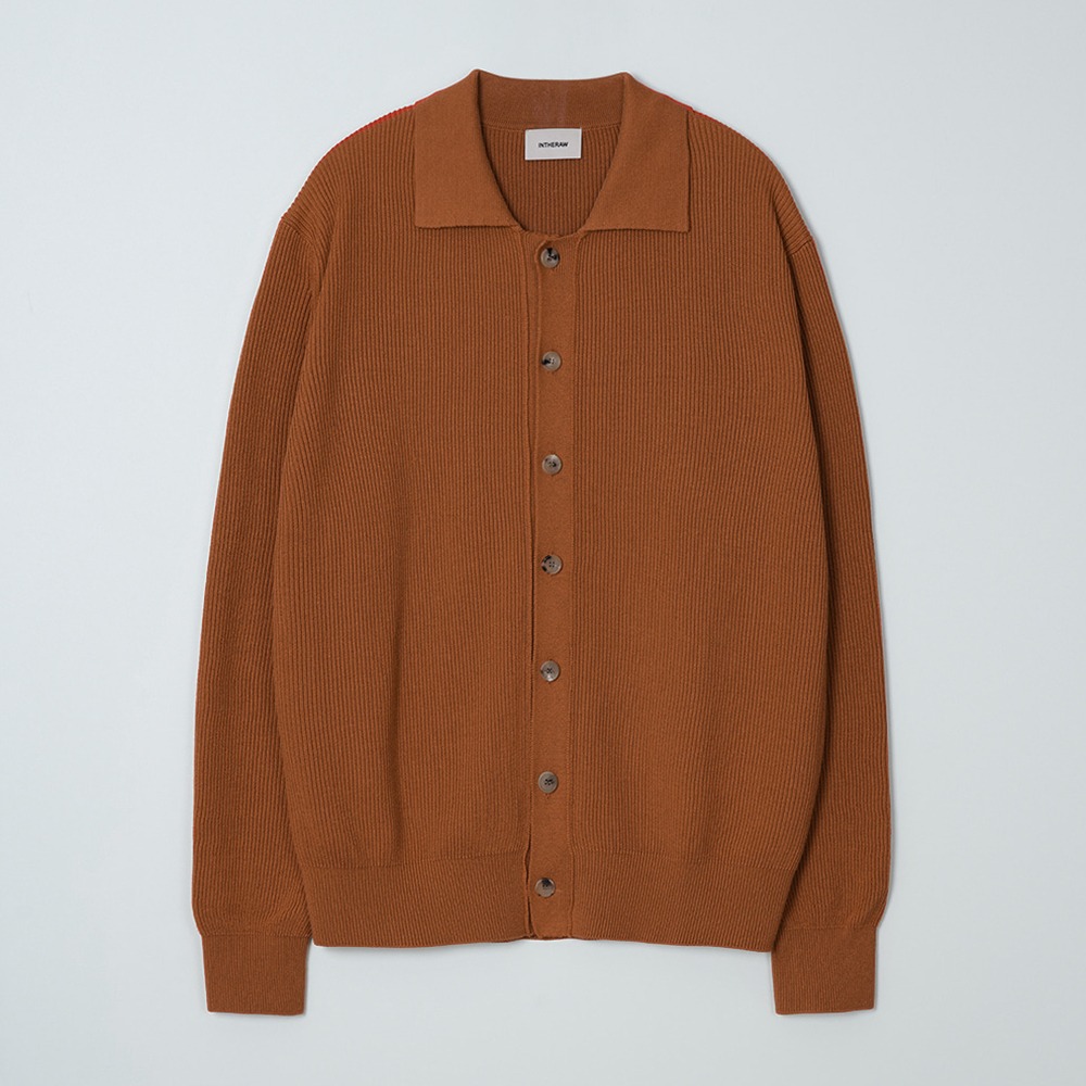 [INTHERAW]  Cotton Silk Collar Knit Cardigan Rust