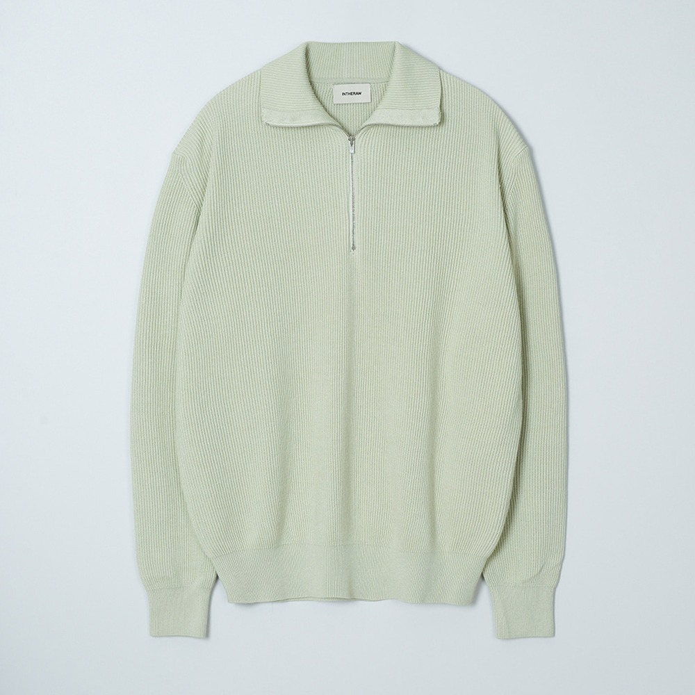 [INTHERAW]  Cotton Silk Halfzip Knit Pullover Light Green