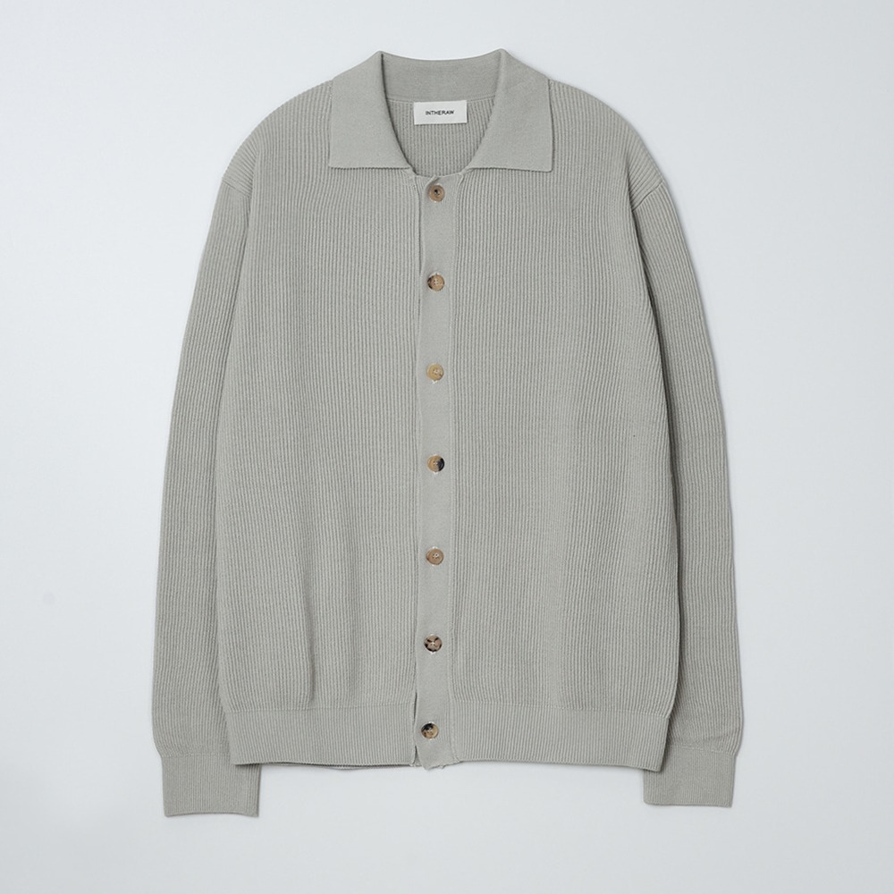 [INTHERAW]  Cotton Silk Collar Knit Cardigan Beige Grey