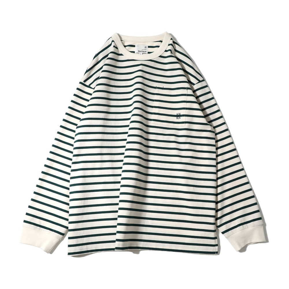 [Horlisun]  22SS Powell Overfit Long Sleeve Stripe T-shirt Green