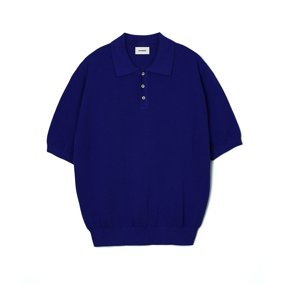 [INTHERAW]  Cotton Silk Half Knit Polo Royal Blue