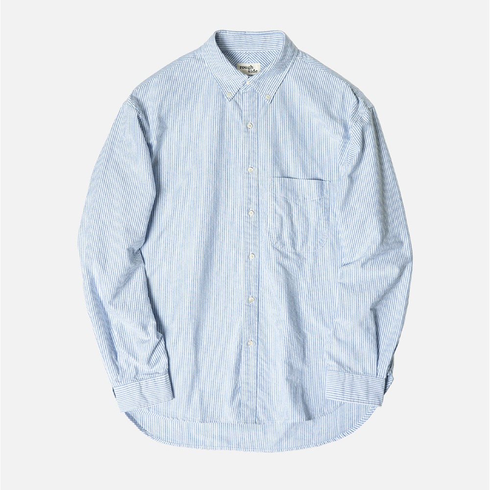 [Rough Side]  22FW Shirring Shirt Oxford Blue Stripe