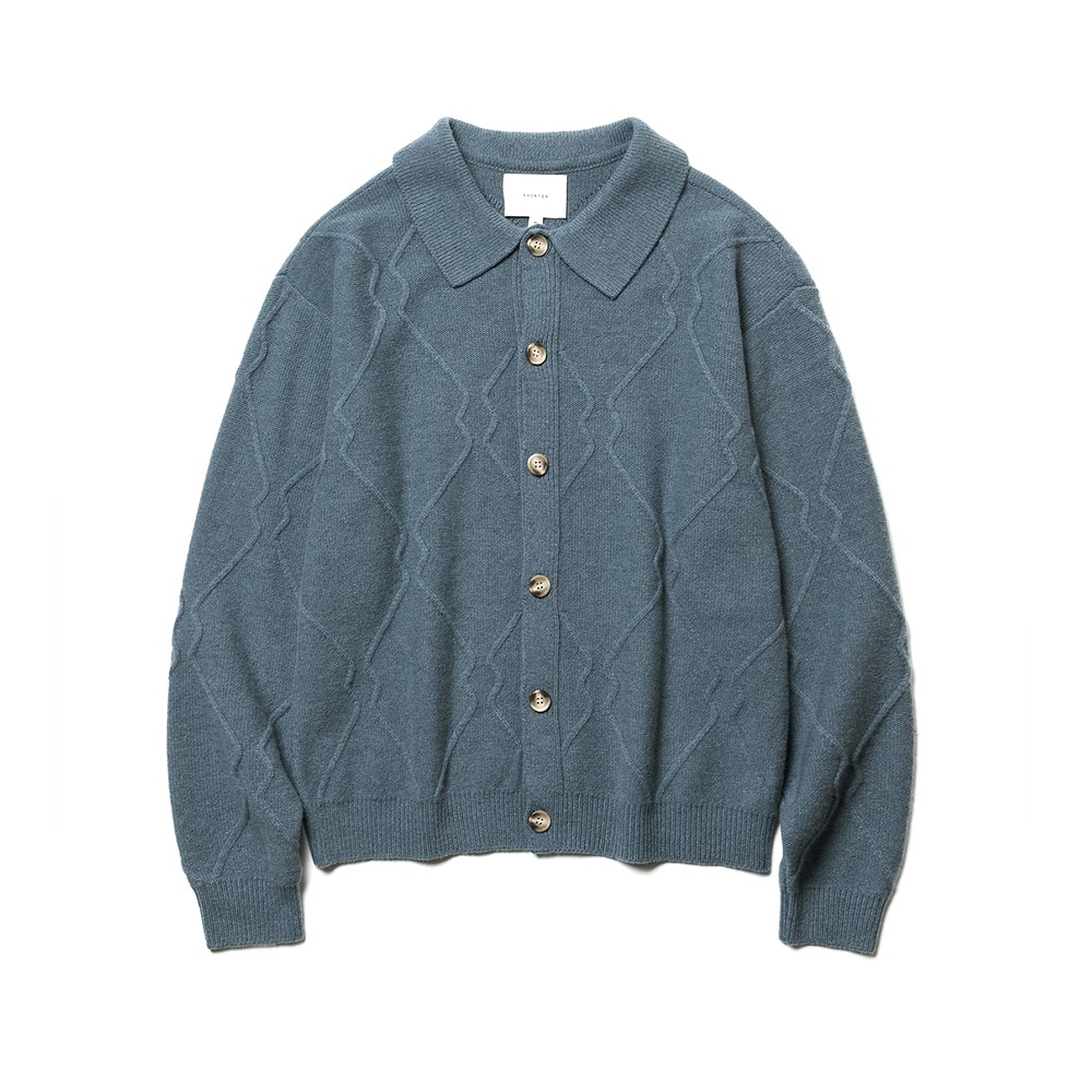 [Shirter]  Wool Cashmere Logo Pattern Cardigan Blue Green