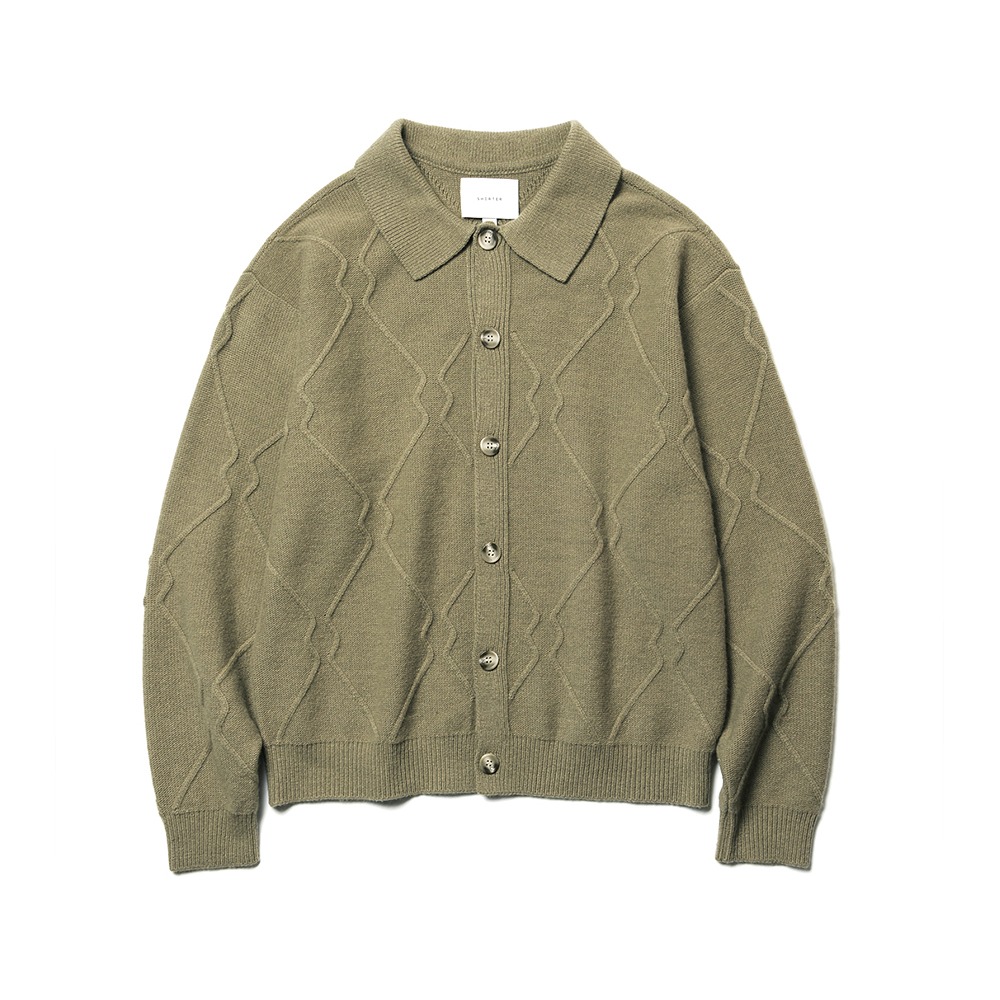 [Shirter]  Wool Cashmere Logo Pattern Cardigan Olive