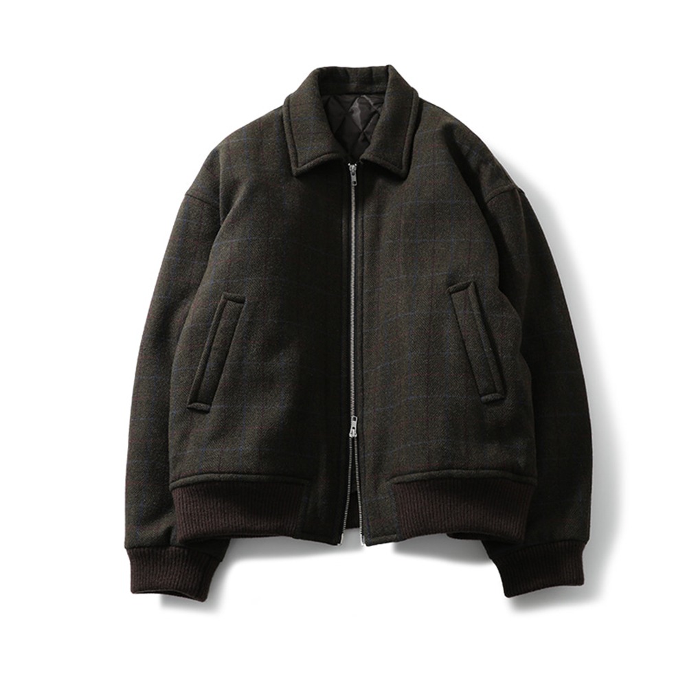 [Horlisun]  22FW Mayor Wool Tweed Blouson Jacket Olive
