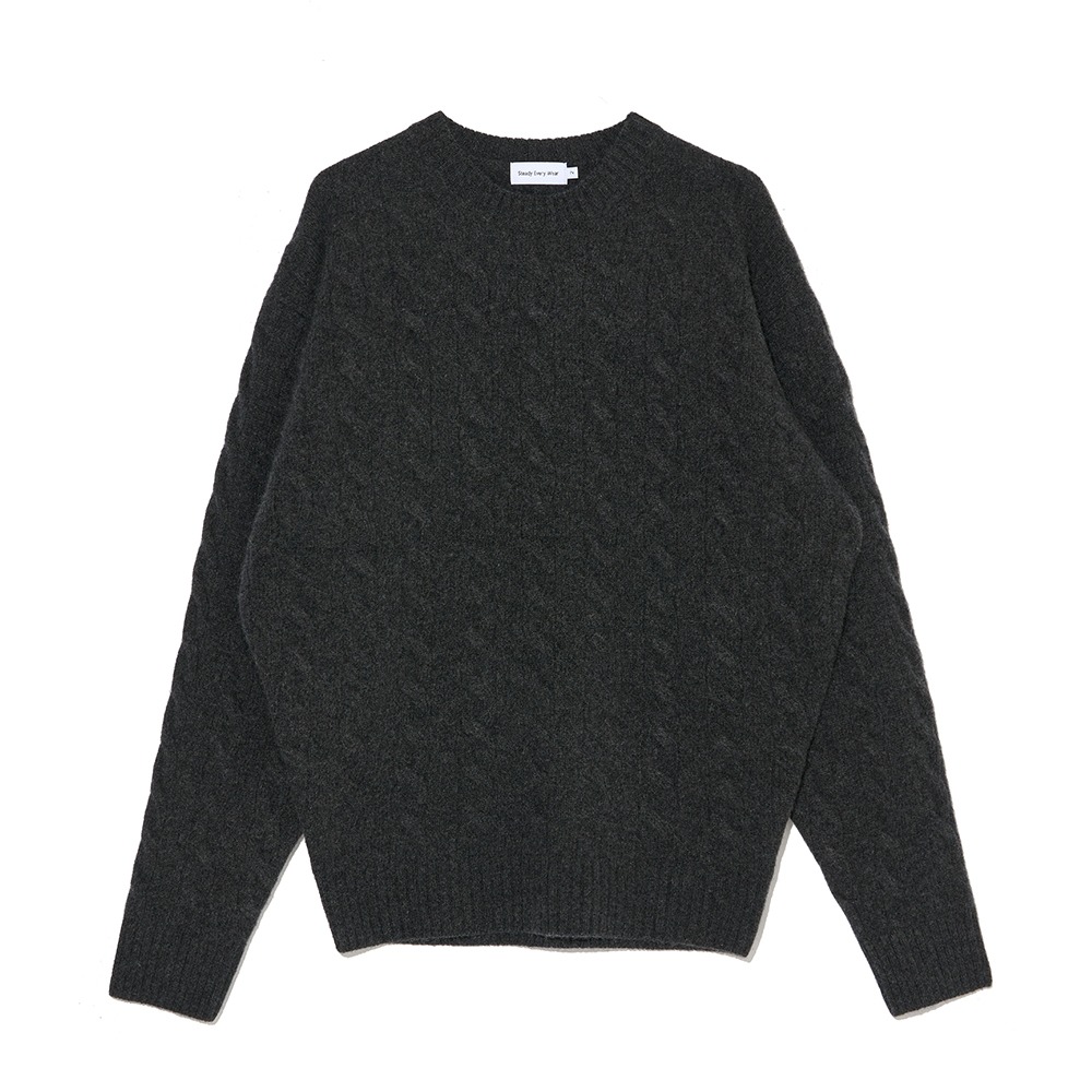 [Steady Every Wear]  Cozy Wool Cashmere Cable Knit Dark Grey