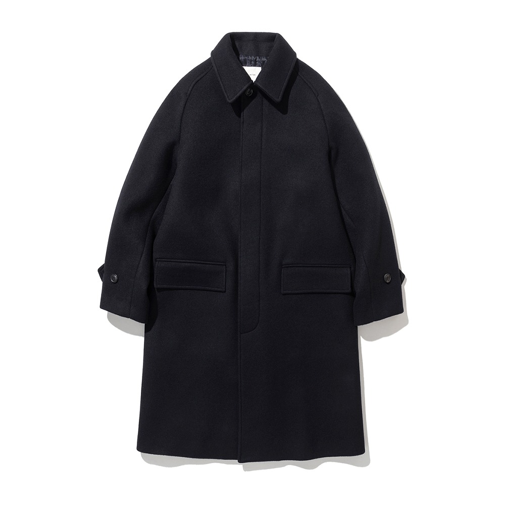 [Shirter]  Melton Wool Balmacaan Coat Dark Navy