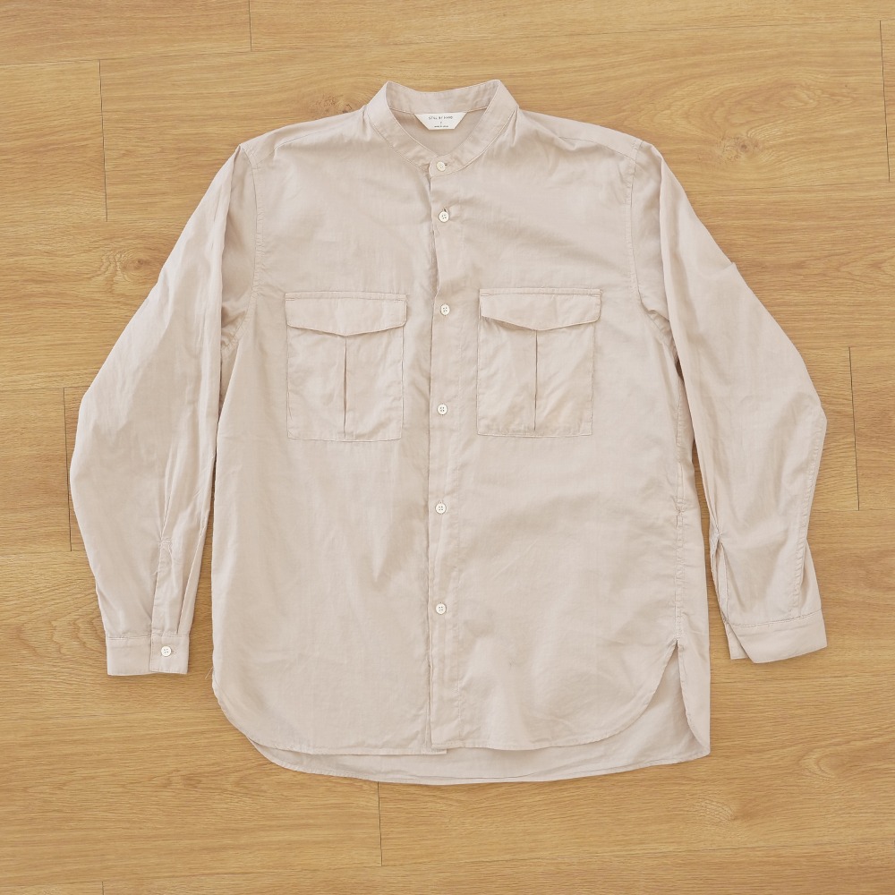 [Still By Hand]  SH02231OS Garment Dye Band Collar Shirt Pink Beige