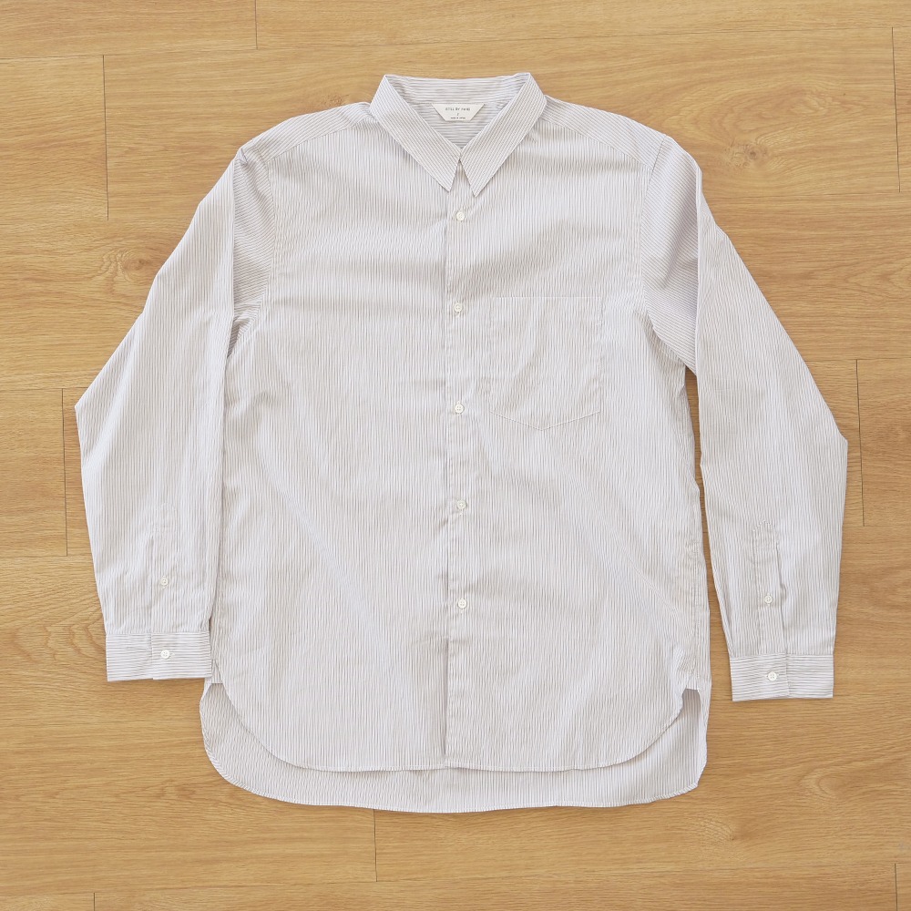 [Still By Hand]  SH00221OS - Regular Collar Shirt Grey Stripe
