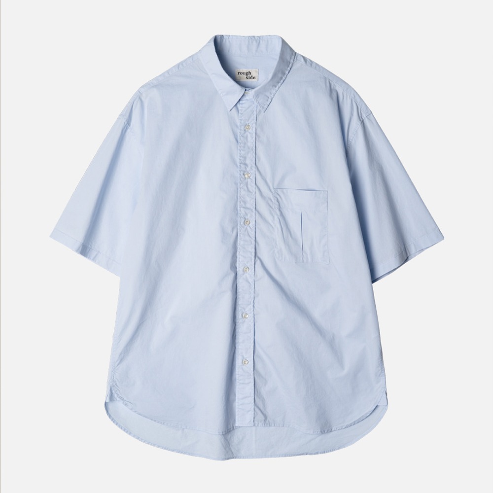 [Rough Side]  23SS Shirring Half Shirt Light Blue
