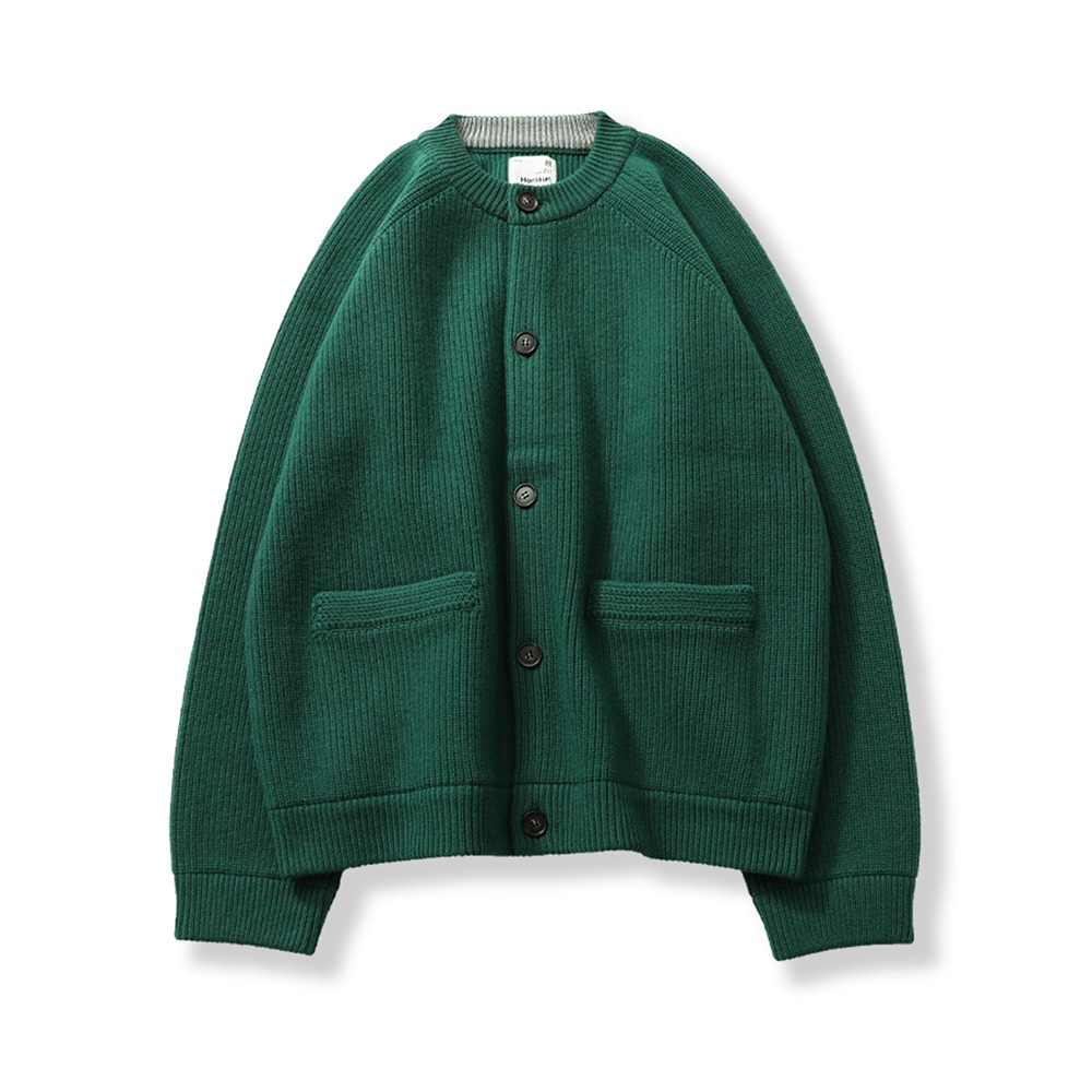 [Horlisun]  23FW Annette Superfine Wool Heavy Rib Knit Cardigan Smart Green