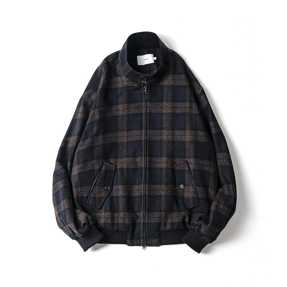 [Ourselves]  Finewool Harrington Jacket Brown Check