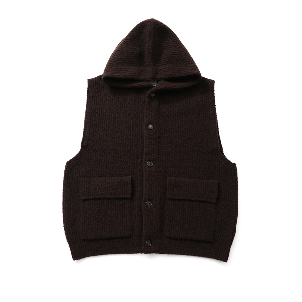 [Horlisun]  23FW Acorn Hoodie Vest Boucle Cardigan Knit Brown