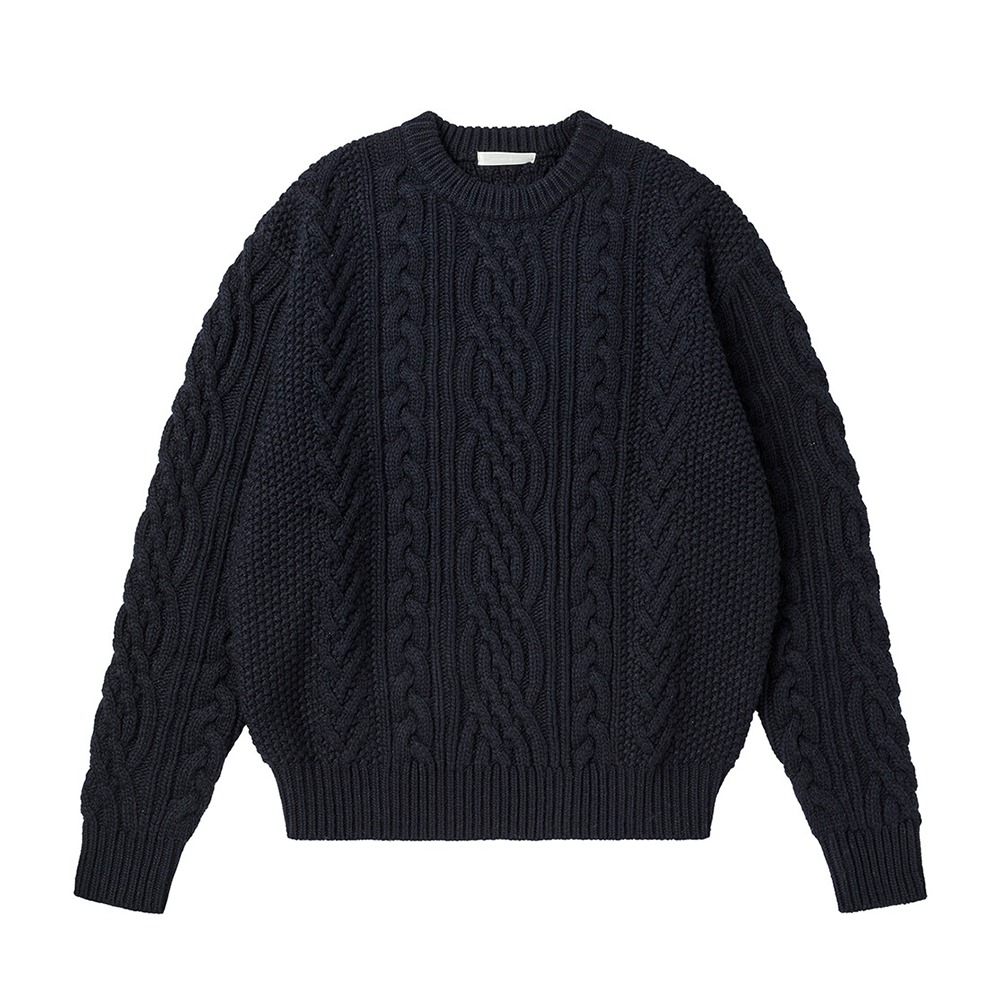 [Worthwhile Movement]   Heavy Cable Sweater Navy