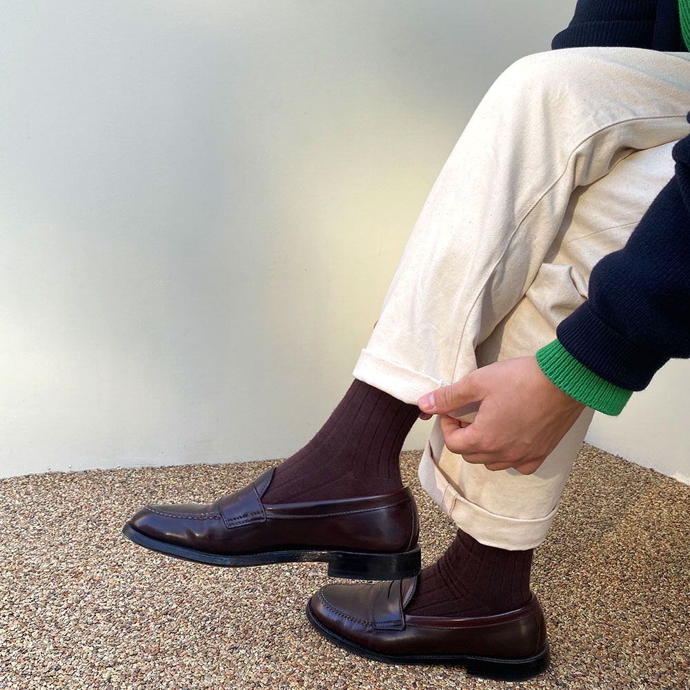 [Knilton]  [022-001] Double Cylinder Socks Brown  