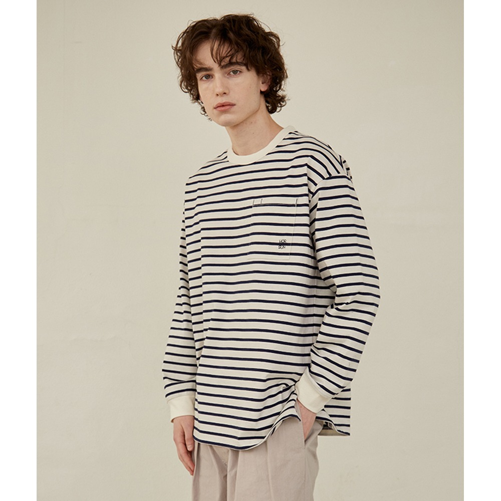 [Horlisun]  22SS Powell Overfit Long Sleeve Stripe T-shirt Navy