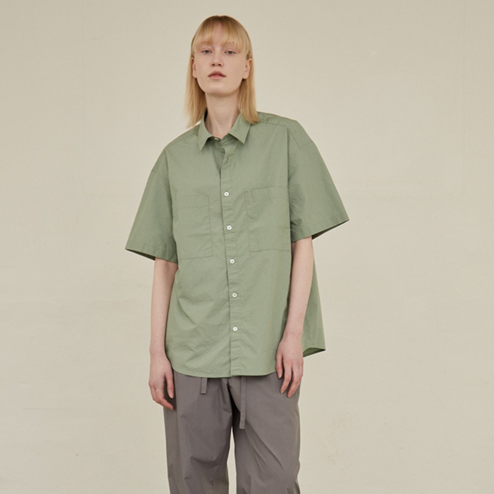 [Horlisun]  22SS Poole Extra Typewriter Short Sleeve Shirts Sage Green