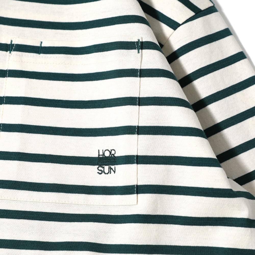[Horlisun]  22SS Powell Overfit Long Sleeve Stripe T-shirt Green